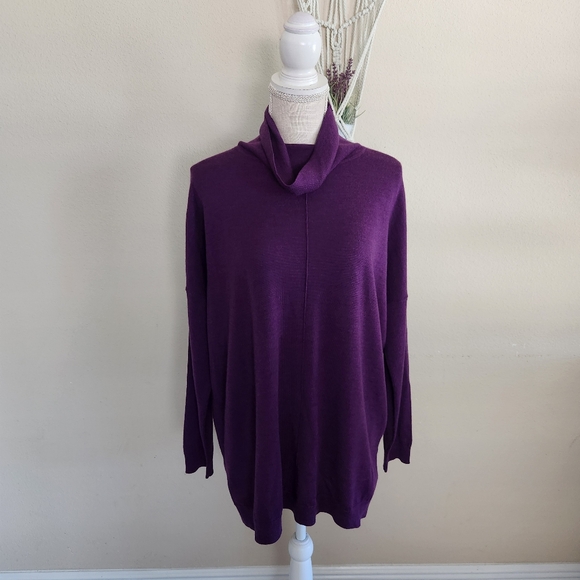 Eileen Fisher Womens Merino Wool Turtleneck Box Sweater Size Small NWT Purple - Picture 1 of 13